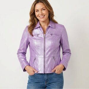 Alfani Lavender Leather Zip-Front Jacket